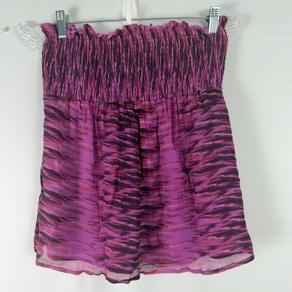 Vintage Express Small Silk Smocked Babydoll Tube Top Purple Y2K Ruched Chiffon